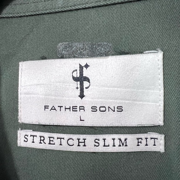 Father Sons Mens Stretch Slim Fit Button Down Shirt Green Sz LG Jas Cotton Blend - Picture 3 of 6